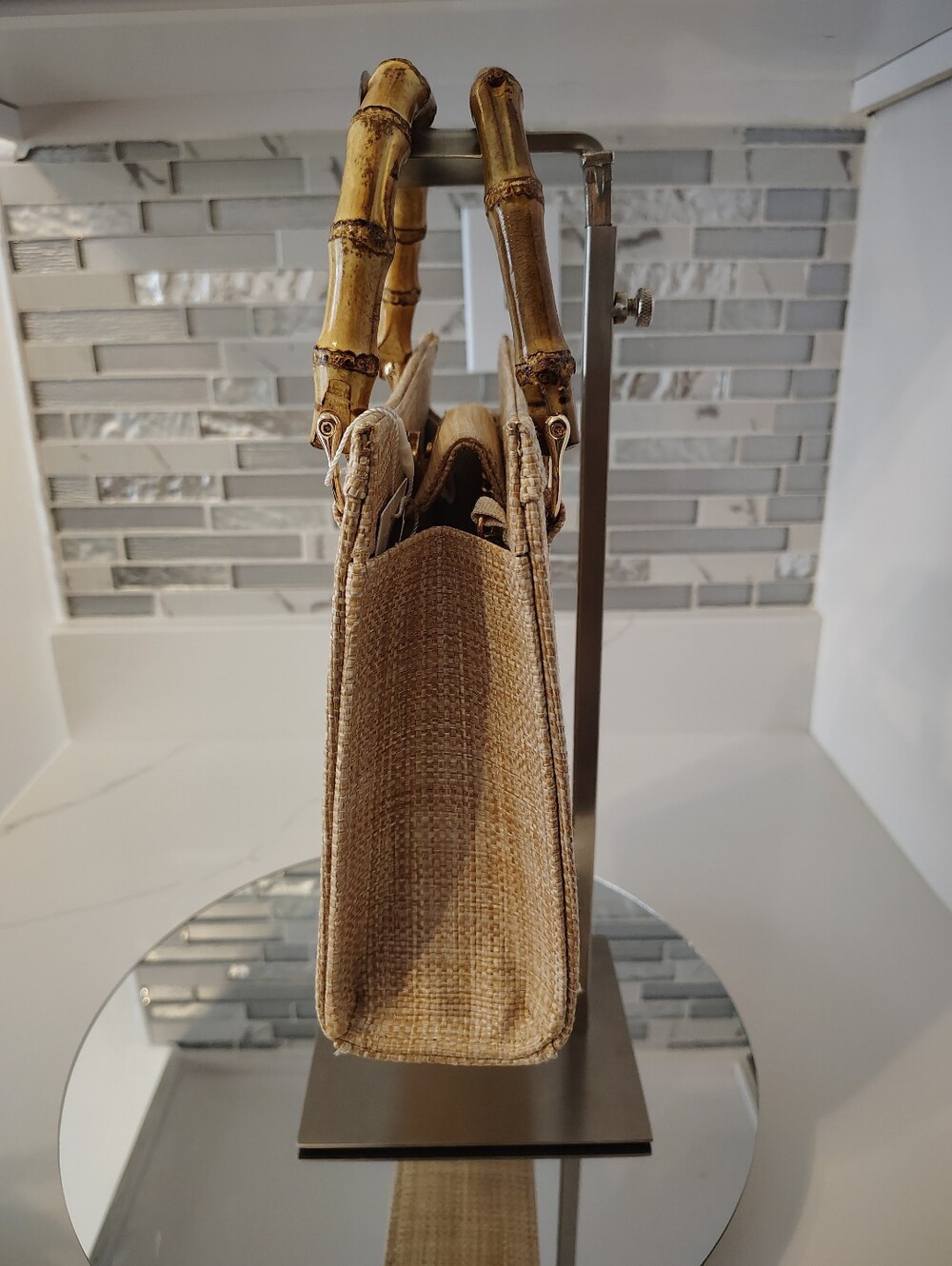 NWT Tommy Bahama Woven Straw Tote w/ Bamboo Handles - Picture 4 of 9